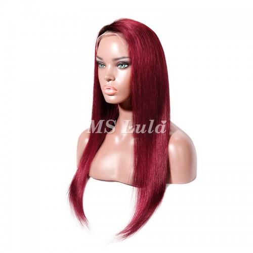 Black Root Ombre Dark Red Color Human Hair Silky Straight Lace Front Wig | Human Hair Wig | Lace Front